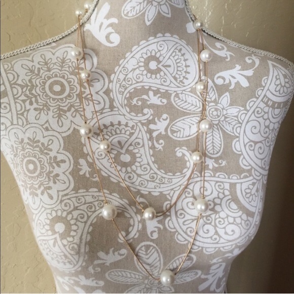 Gold Pearl Necklace – Double Strand Snake Chain - Picture 4 of 4